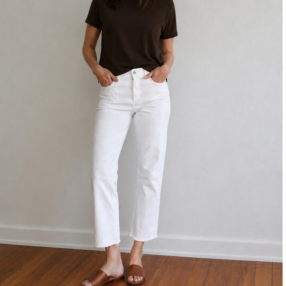 7 For All Mankind White Crop Straight Jeans Minimalist Preppy Women's Size 29